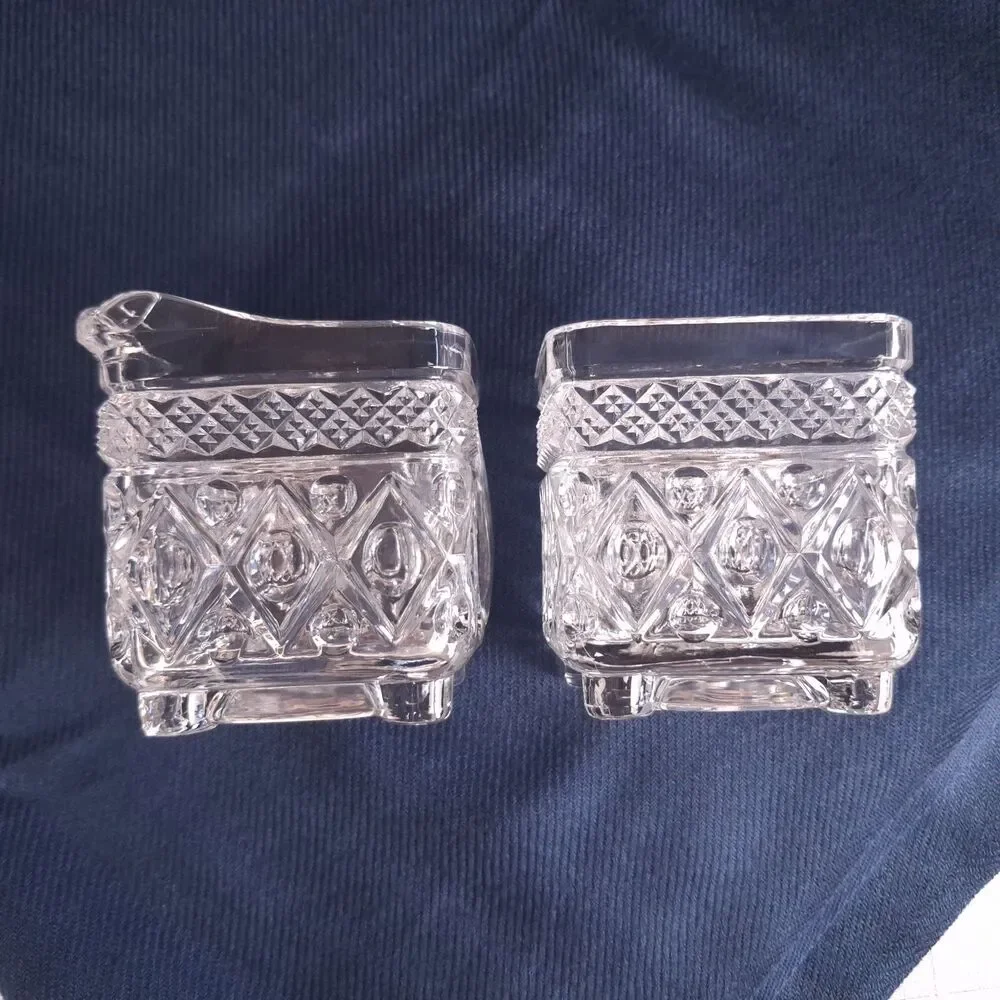 Vintage Cape Cod Square Creamer & Sugar Set by Imperial Glass, Ohio